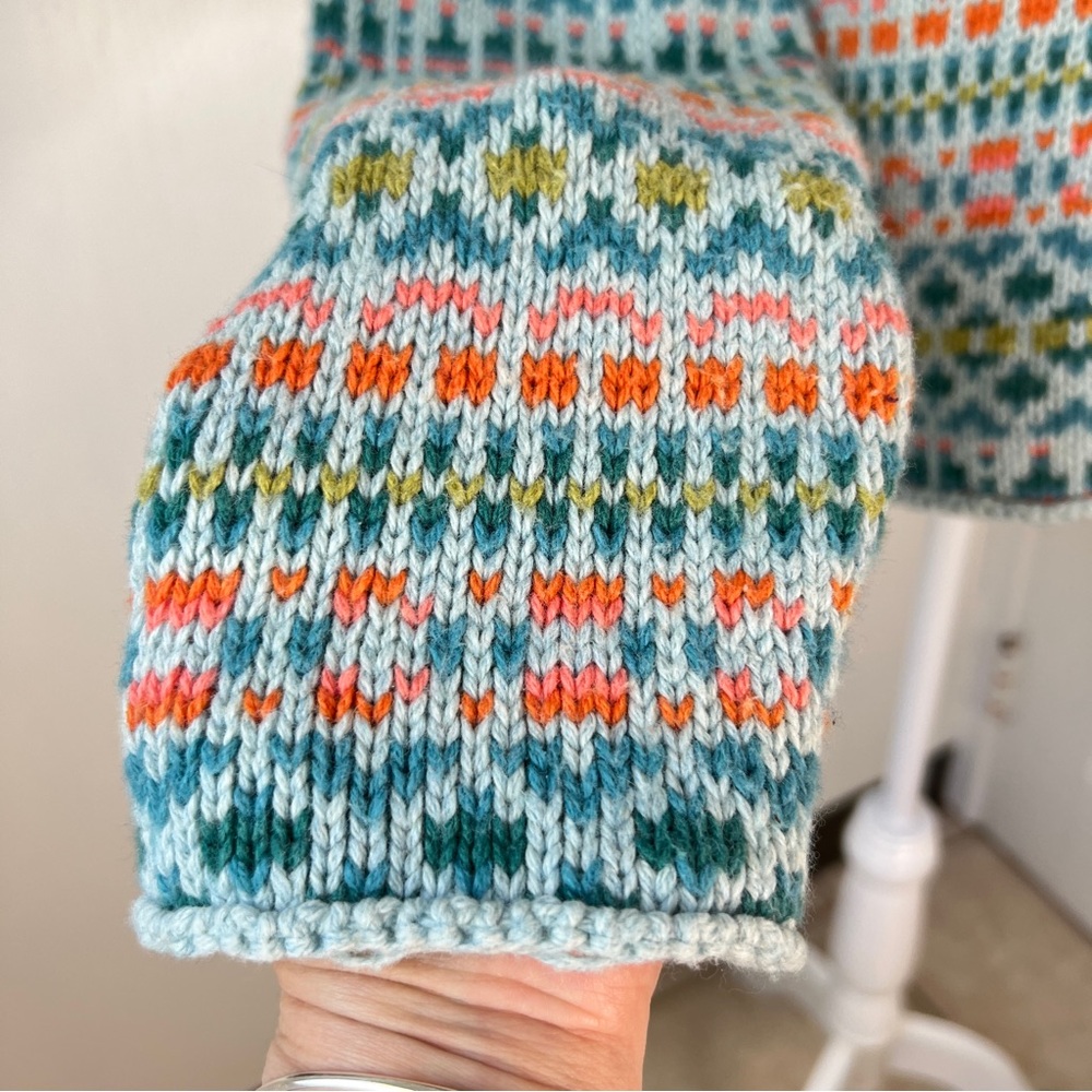 Sundance Molly Fair Isle Merino Wool Blend V-Neck Cardigan Sweater in Blue Multi - Picture 5 of 9